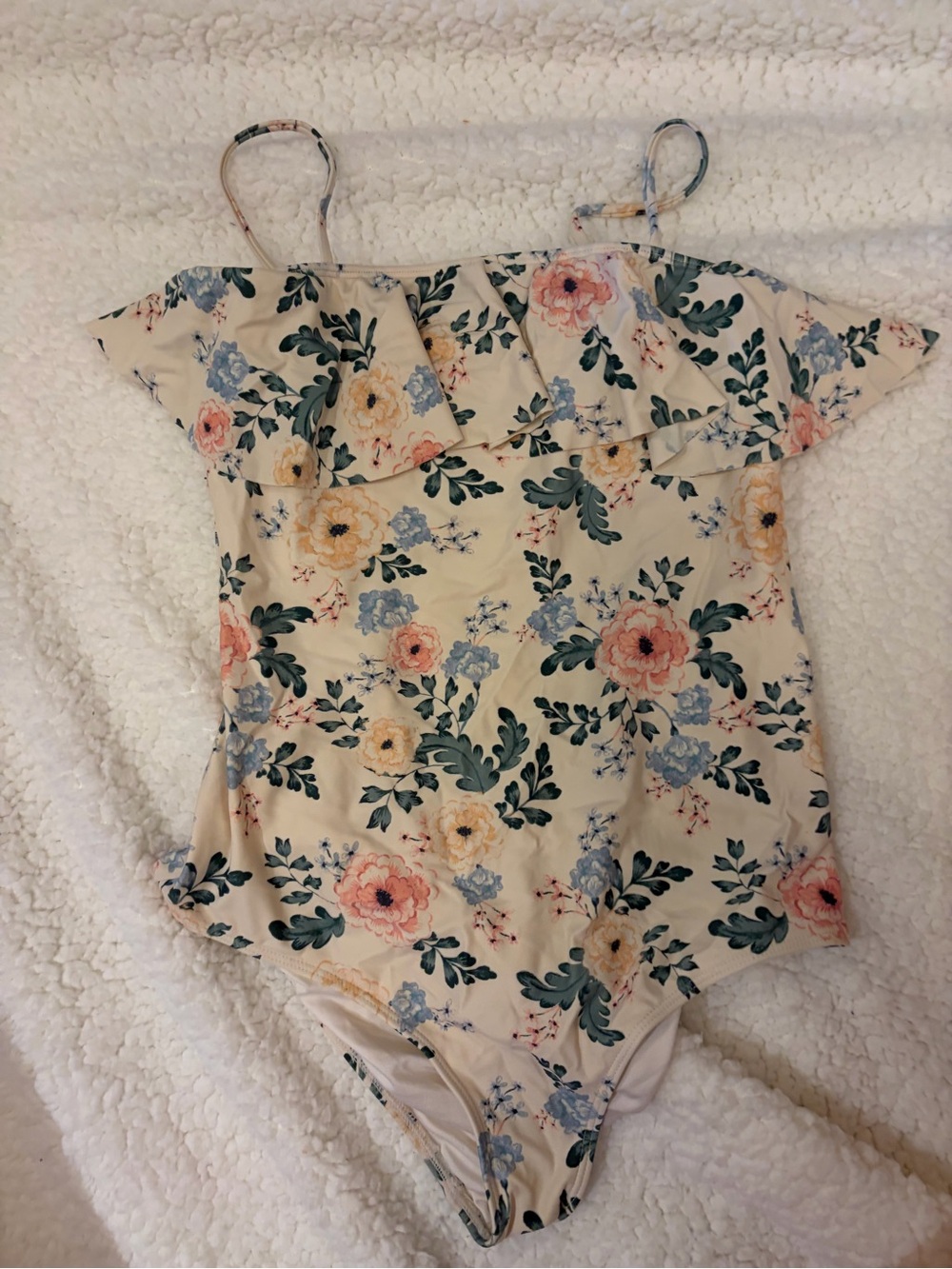 Floral Off-Shoulder Ruffle One-Piece Top - Cream